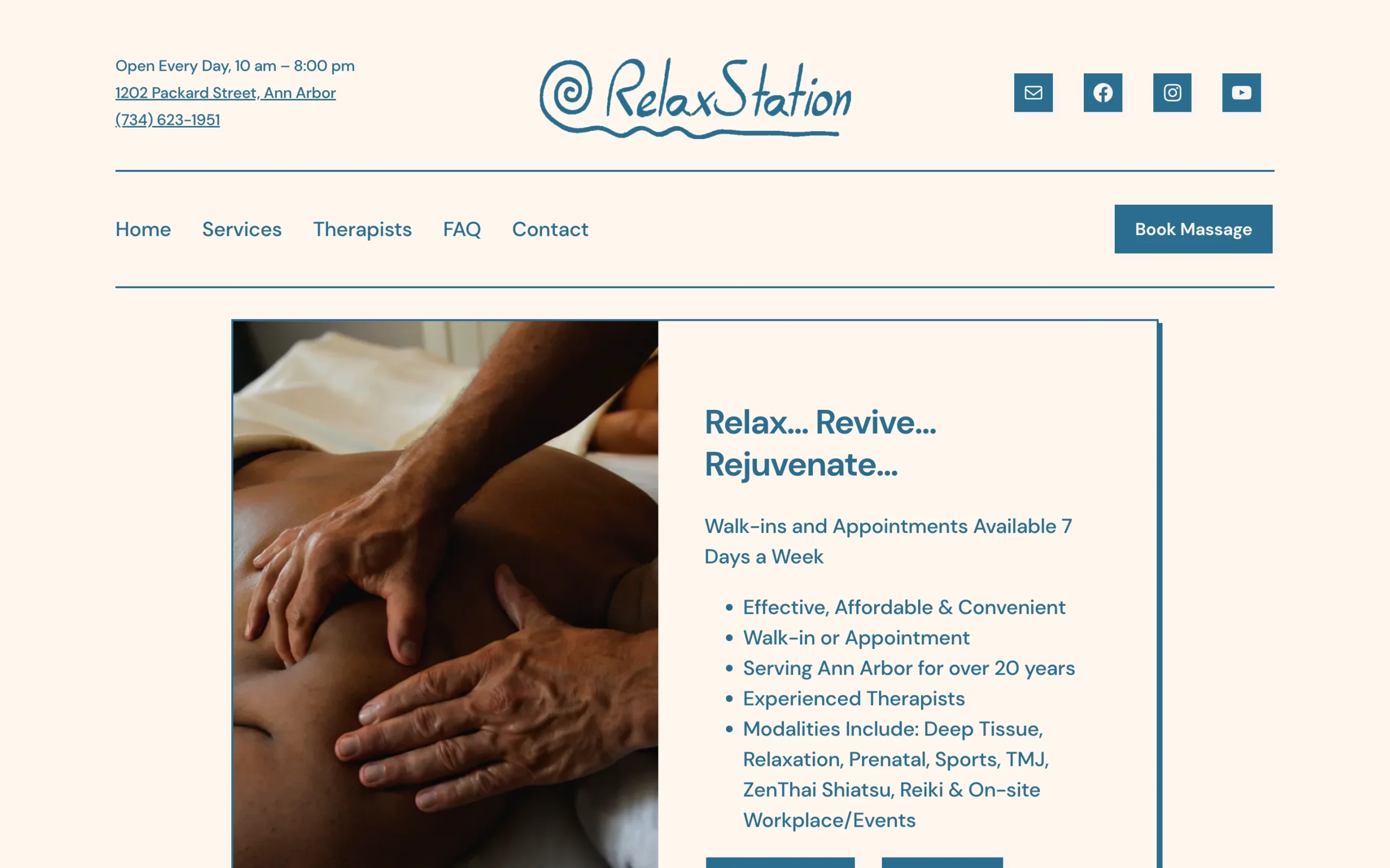 Landing page of the Relax Station website