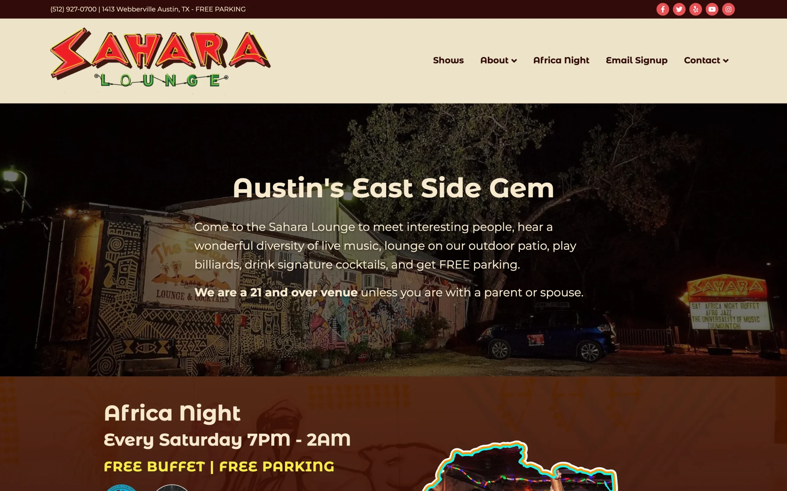 Screenshot of the Sahara Lounge website
